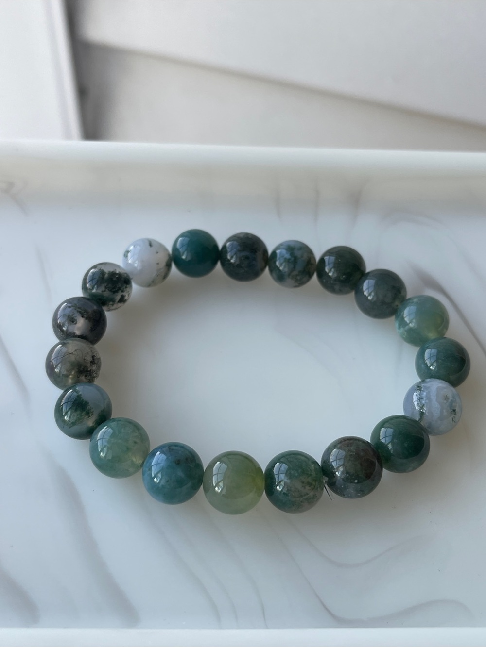 Green Moss Agate Bracelet, 7-inch - Healing Stone, Natural Growth, Nature